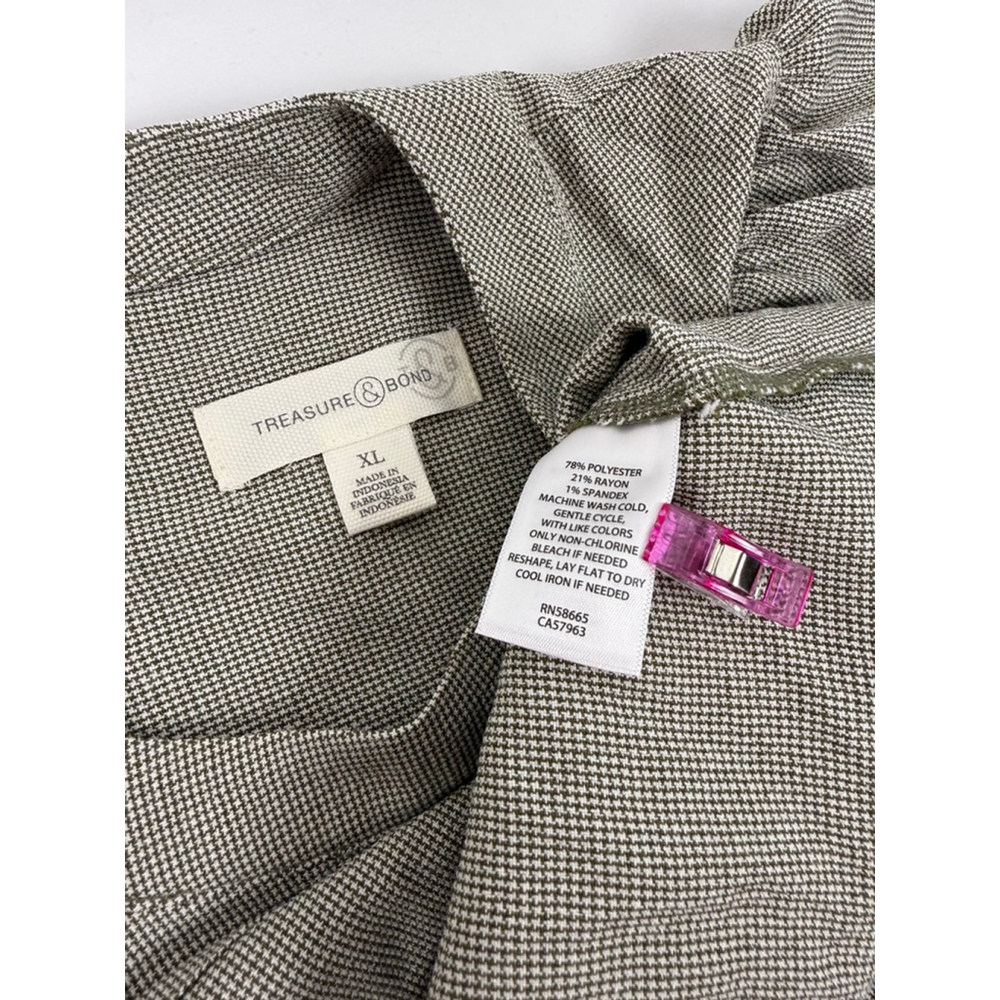 NWT Women's Treasure & Bond Blouse Gray/Tan Check Pattern Puff Sleeve Size XL - Picture 12 of 13